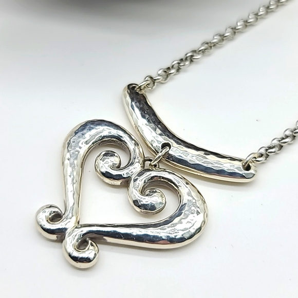 Brighton "GENOA HEART PETITE" Hammered Silver Rustic Heart ❤️ Pendant! Rare Size - Picture 6 of 12